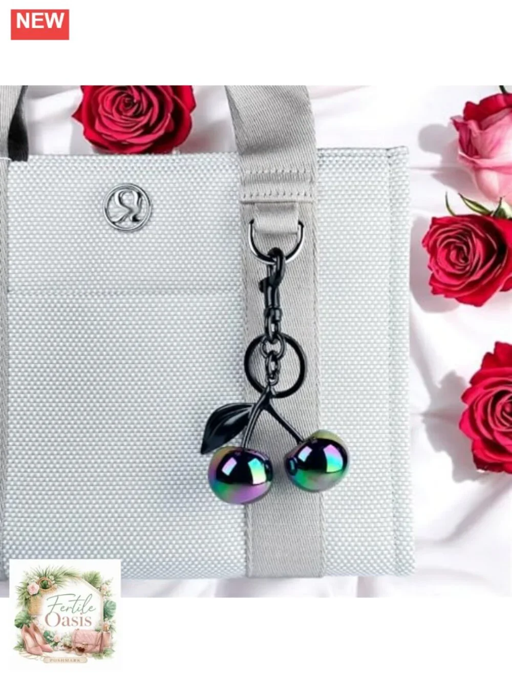 Cherry Bag Charm Keychain with Key Ring & Clip, Resin & Metal Purse Charm